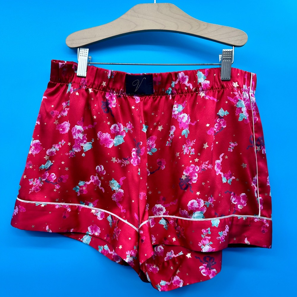 Victoria's Secret Red Floral Star Satin Pajama Shorts Sleepwear‎ Women's M